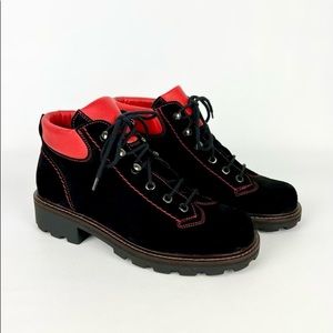 Marzetti Black Red Suede Lace Up Hiking Boots Italy 38